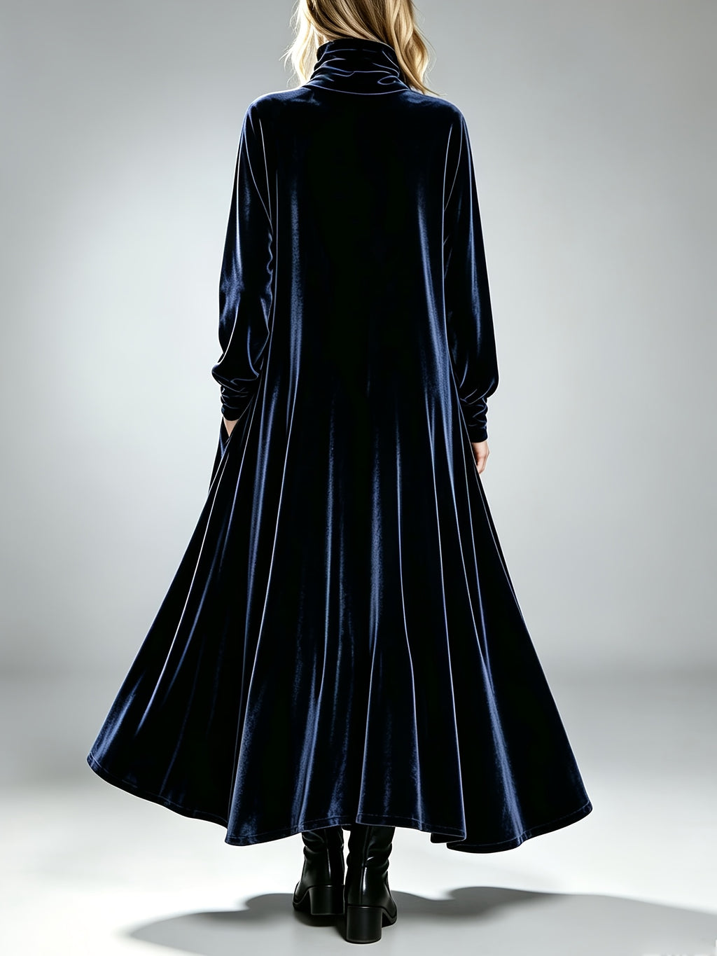 Robe longue grande taille — Velours à col montant et ampleur