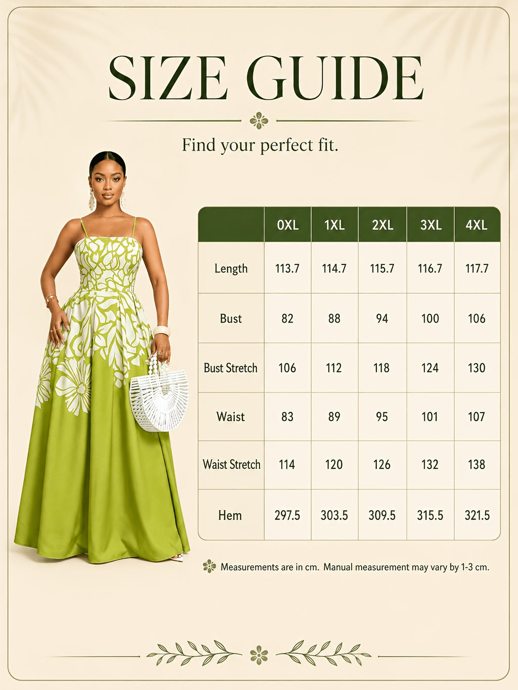 Robe longue grande taille — Imprimé floral placé vert anis