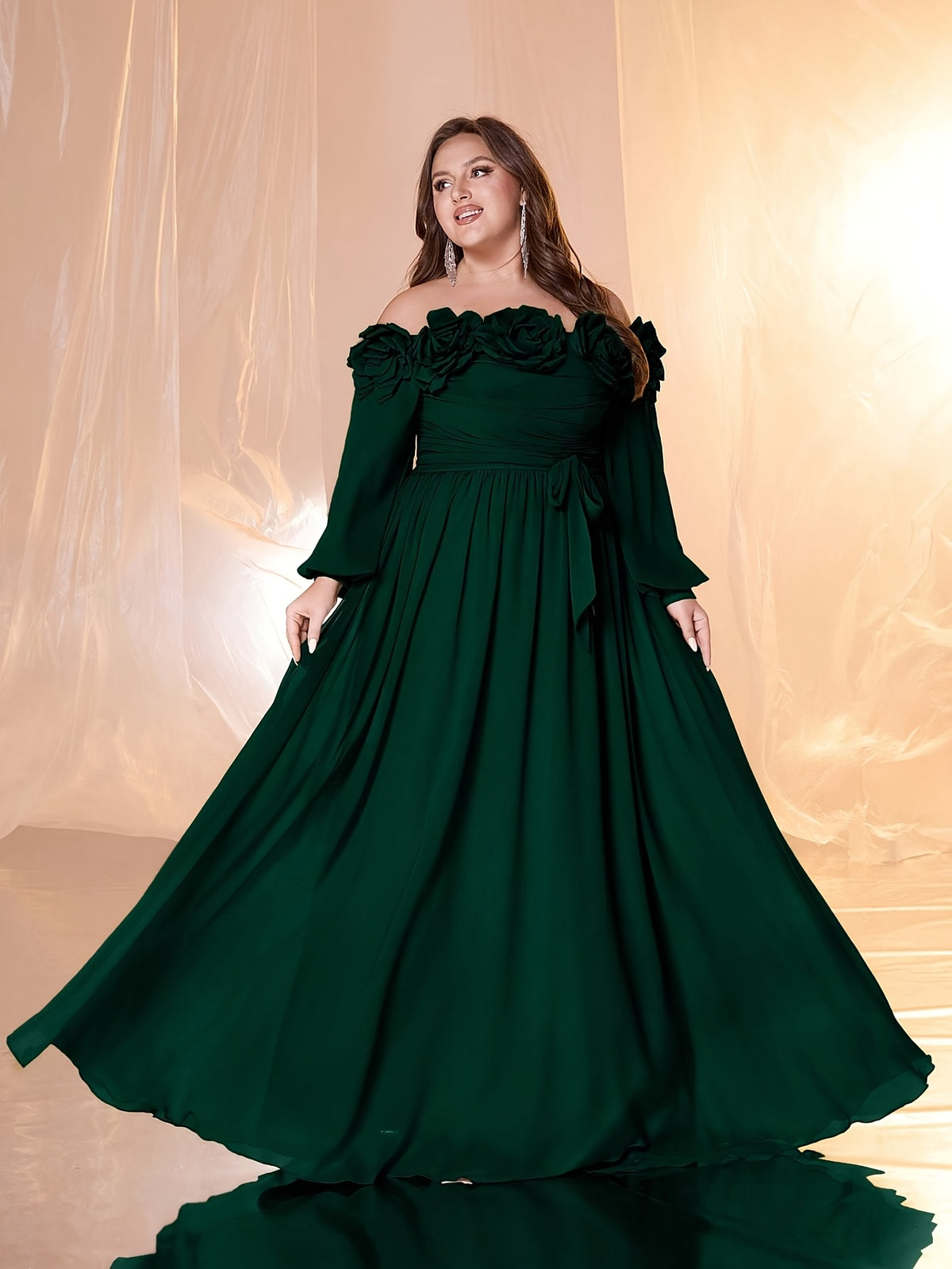 Robe longue grande taille, relief sur mousseline