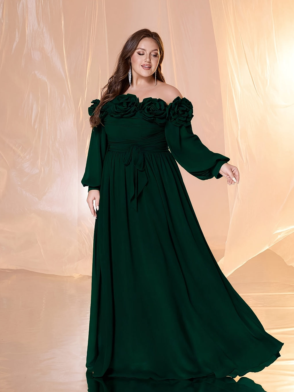 Robe longue grande taille, relief sur mousseline