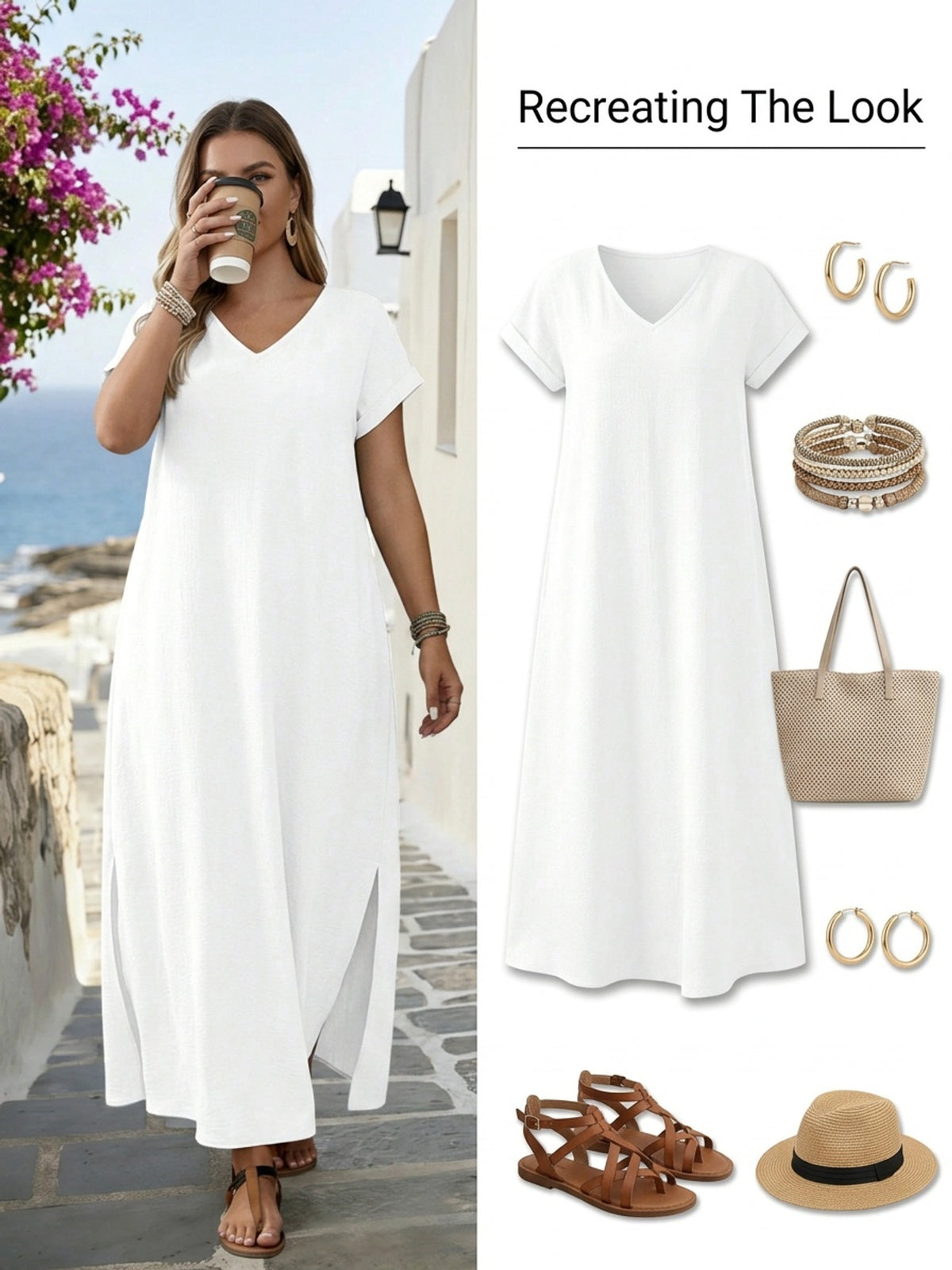 Robe longue grande taille — Viscose froissée et fentes hautes