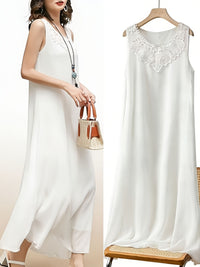 Robe longue grande taille — Voile blanc et col en dentelle