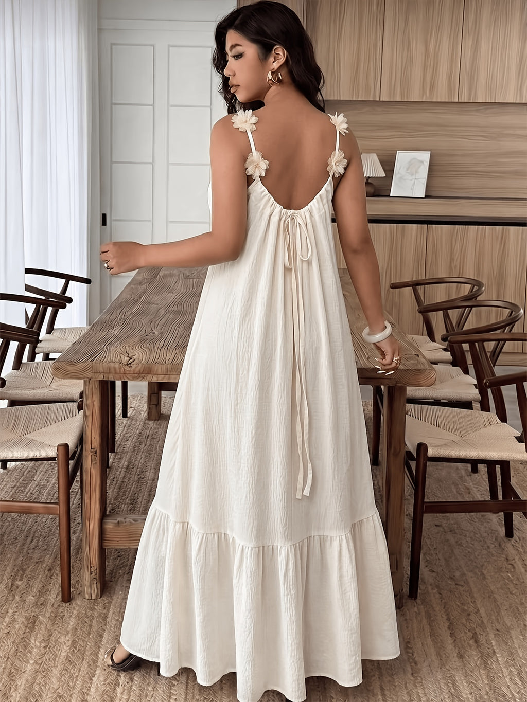 Robe longue grande taille — Ivoire à fleurs de tulle cousues