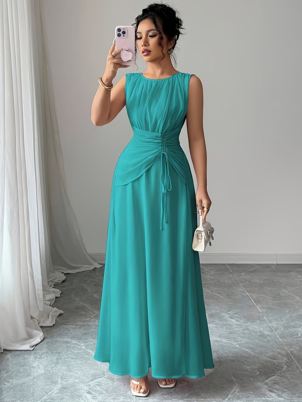 Robe longue grande taille — Mousseline à ceinture nouée