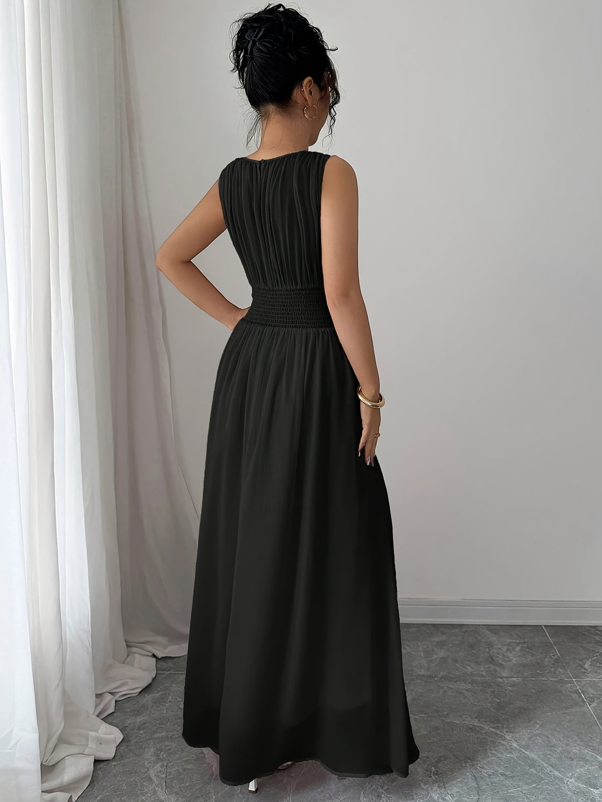 Robe longue grande taille — Mousseline à ceinture nouée