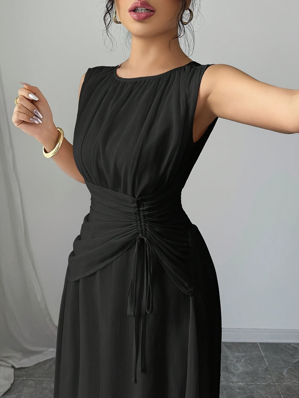 Robe longue grande taille — Mousseline à ceinture nouée