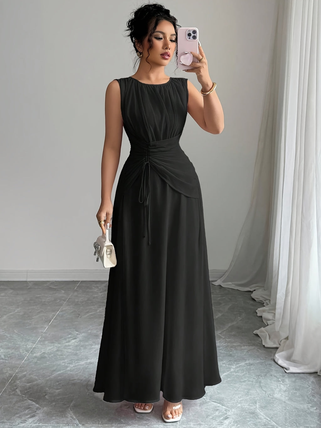 Robe longue grande taille — Mousseline à ceinture nouée