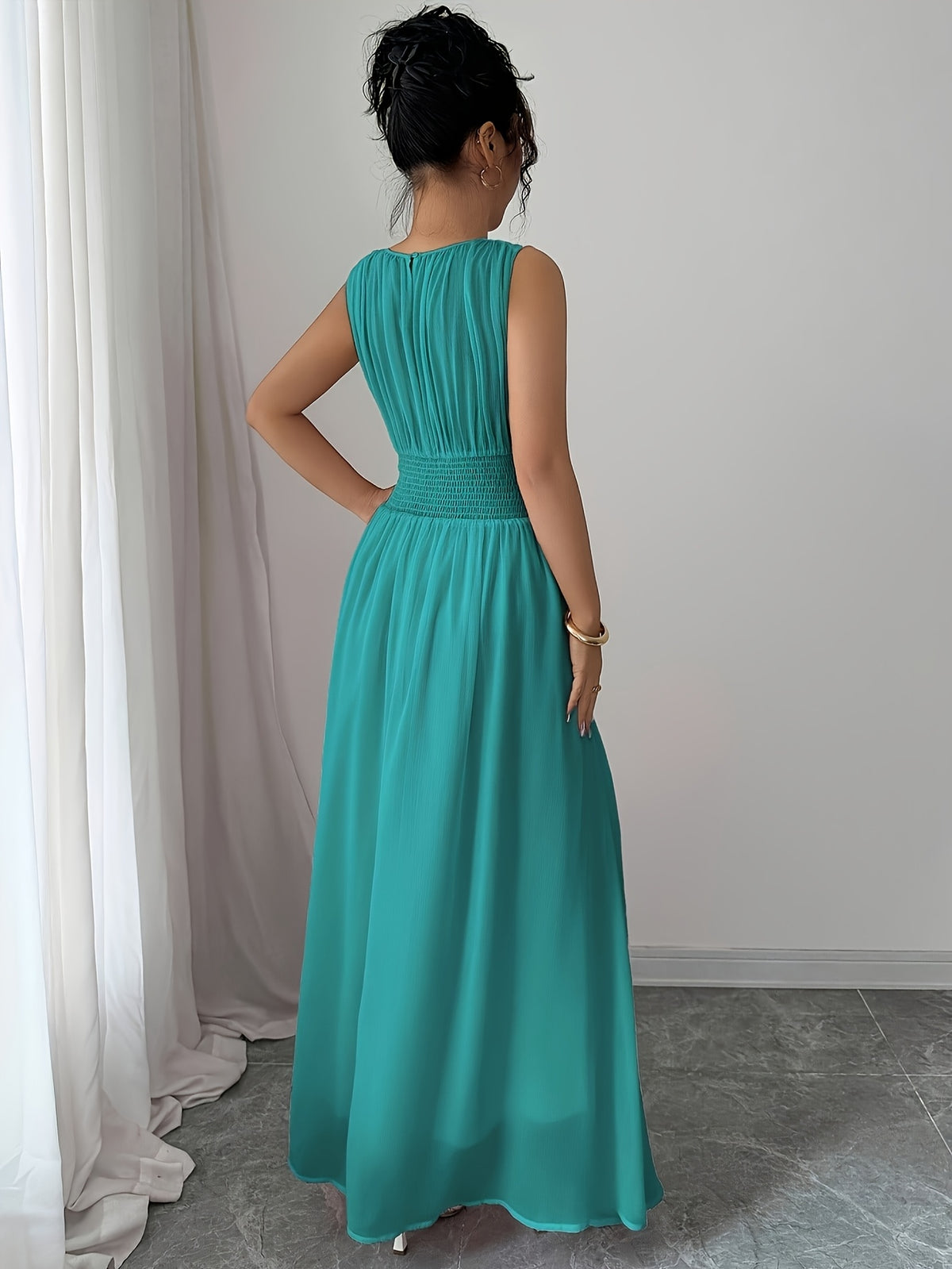 Robe longue grande taille — Mousseline à ceinture nouée