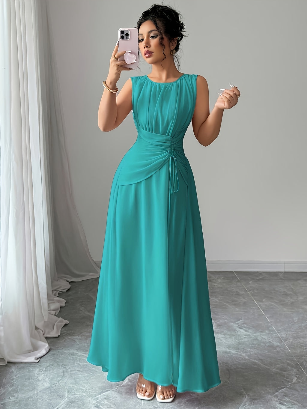 Robe longue grande taille — Mousseline à ceinture nouée