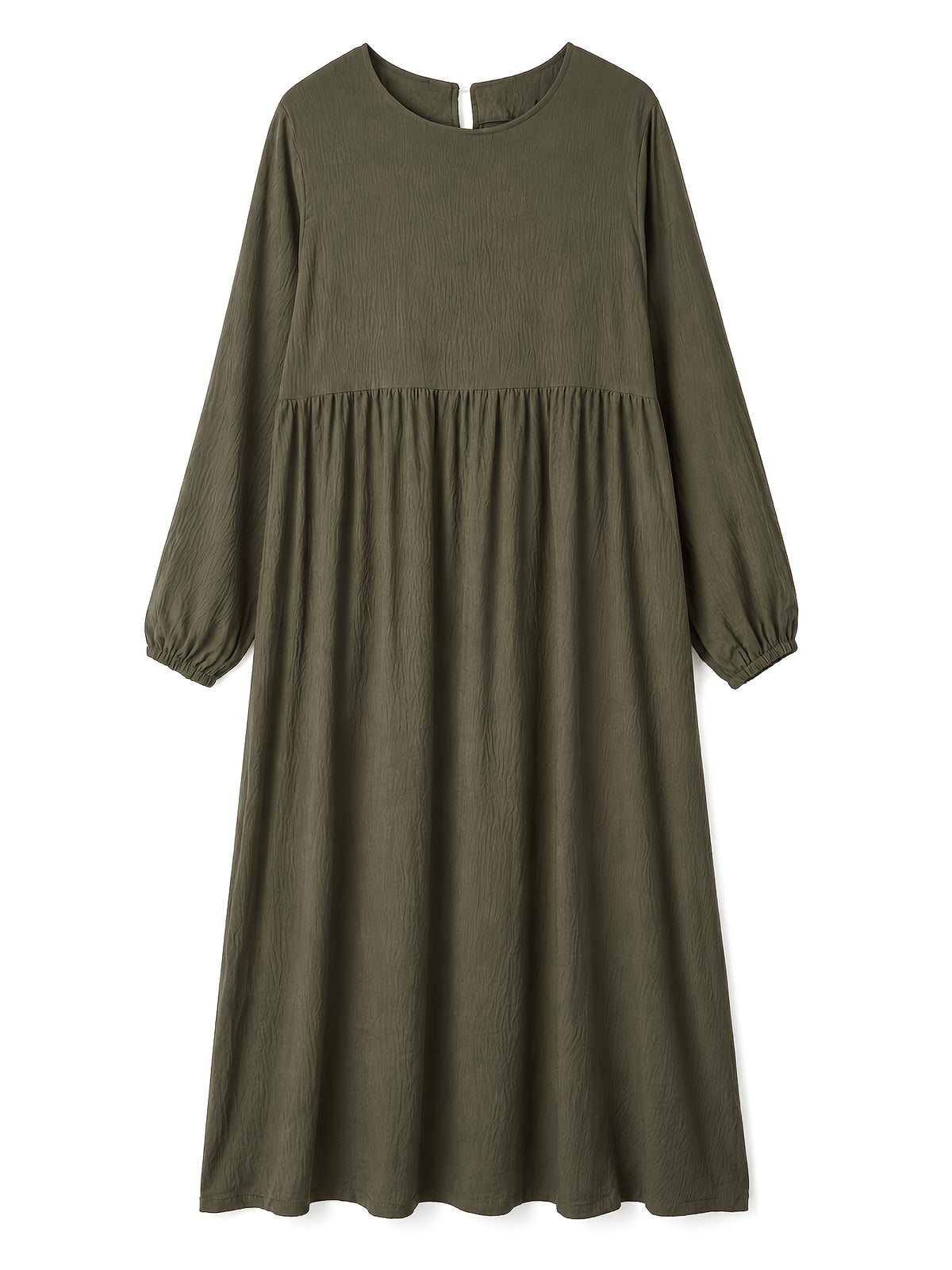 Robe longue grande taille, fente boutonnée au dos, crêpe ample