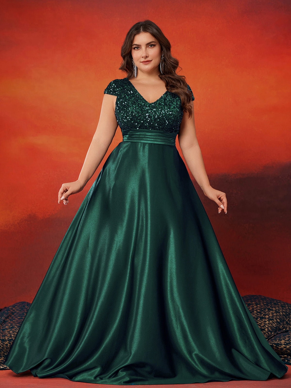Robe de mariage grande taille, buste pailleté sur satin