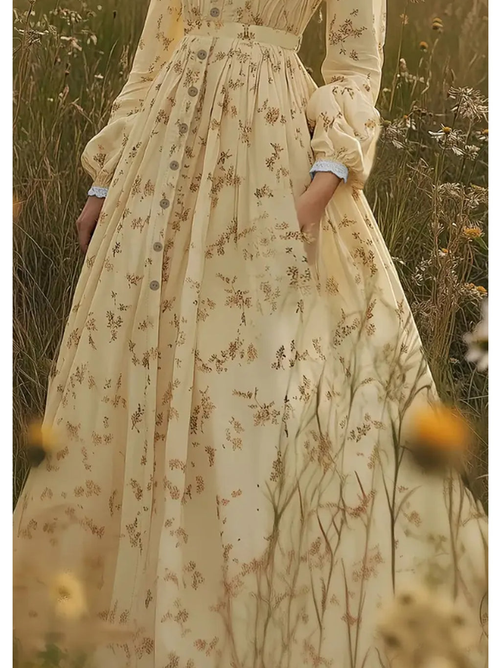 Robe maxi grande taille — Jaune beurre à semis floral brun