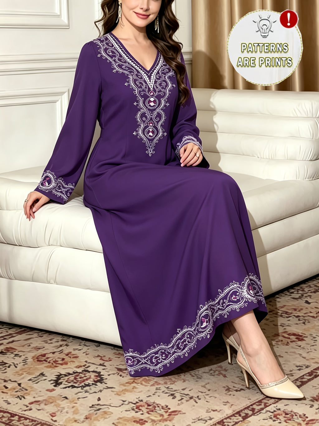Robe maxi grande taille — Violet à frise ethnique imprimée