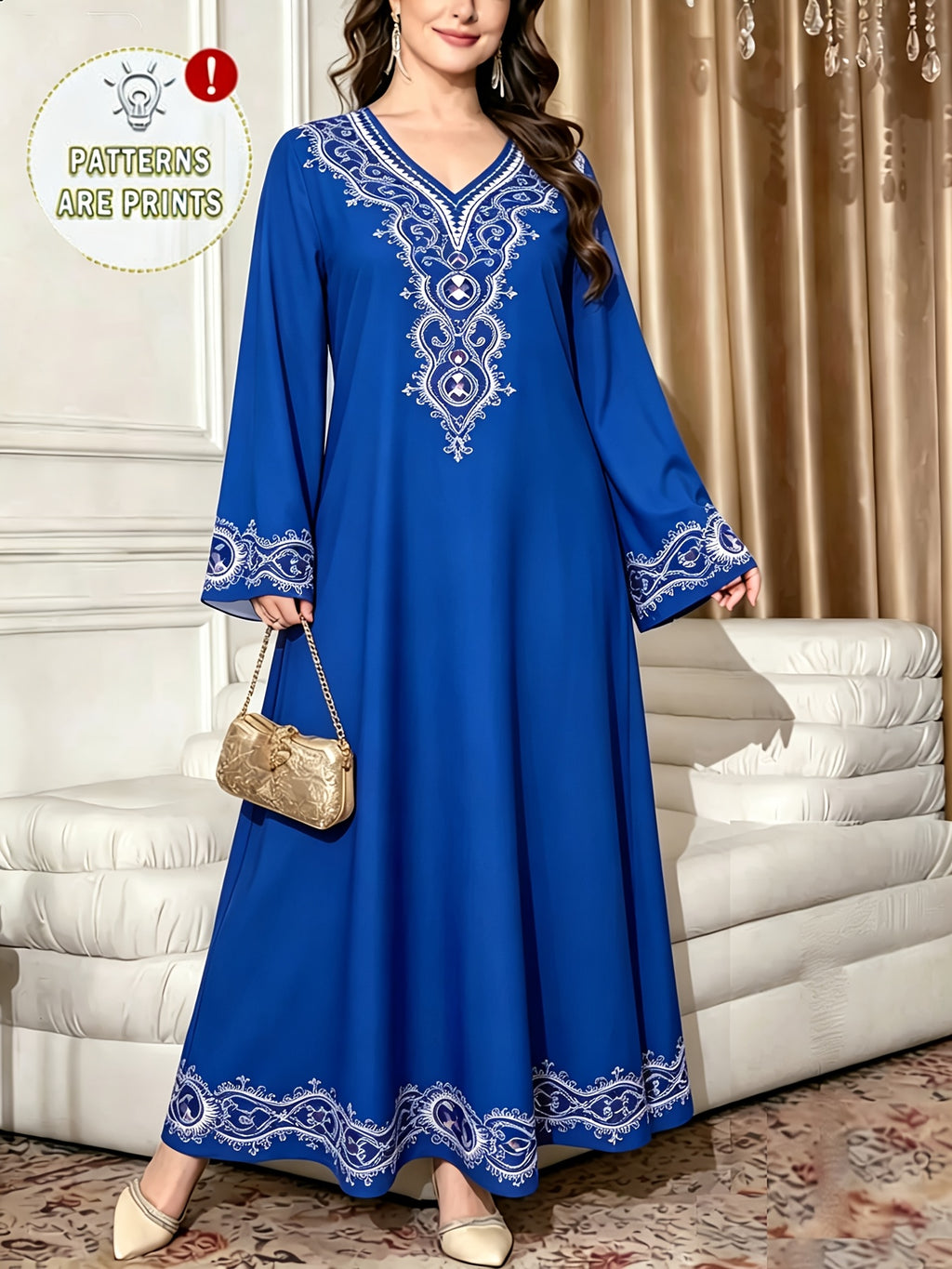 Robe maxi grande taille — Violet à frise ethnique imprimée