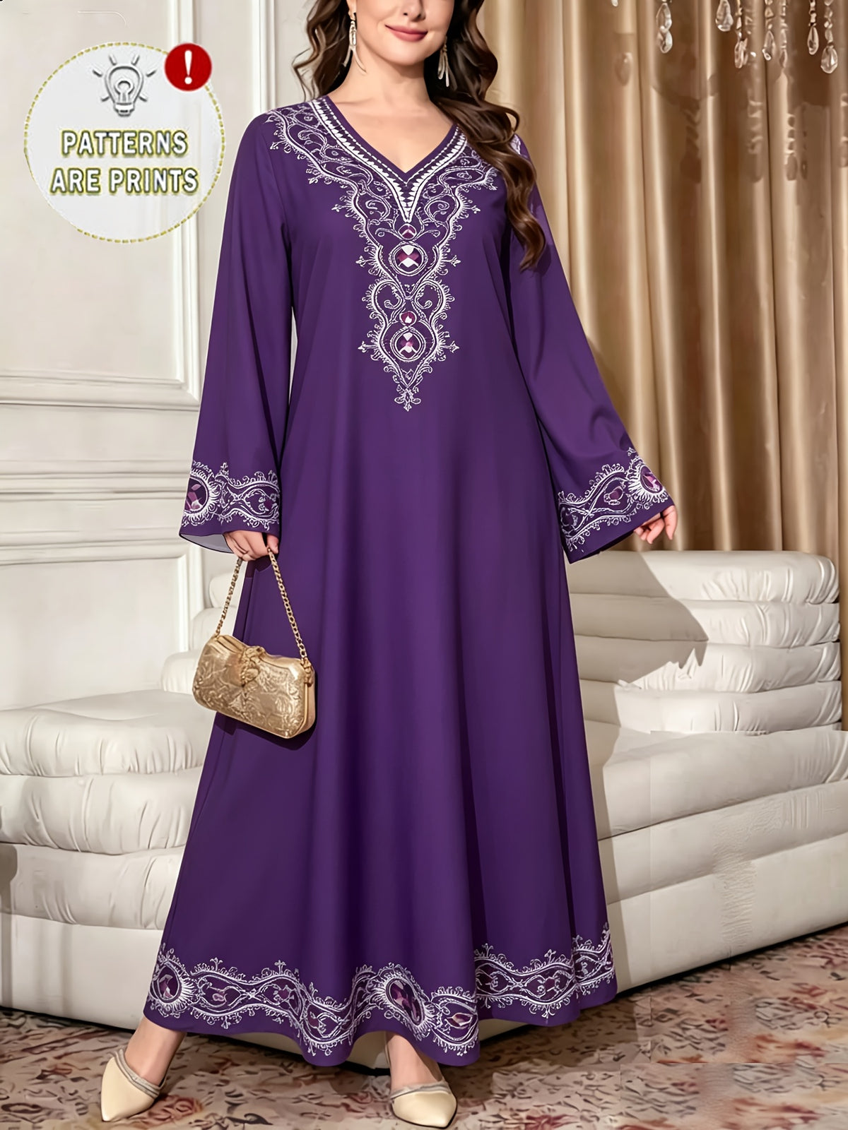 Robe maxi grande taille — Violet à frise ethnique imprimée