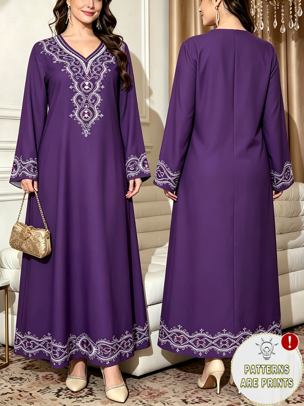 Robe maxi grande taille — Violet à frise ethnique imprimée