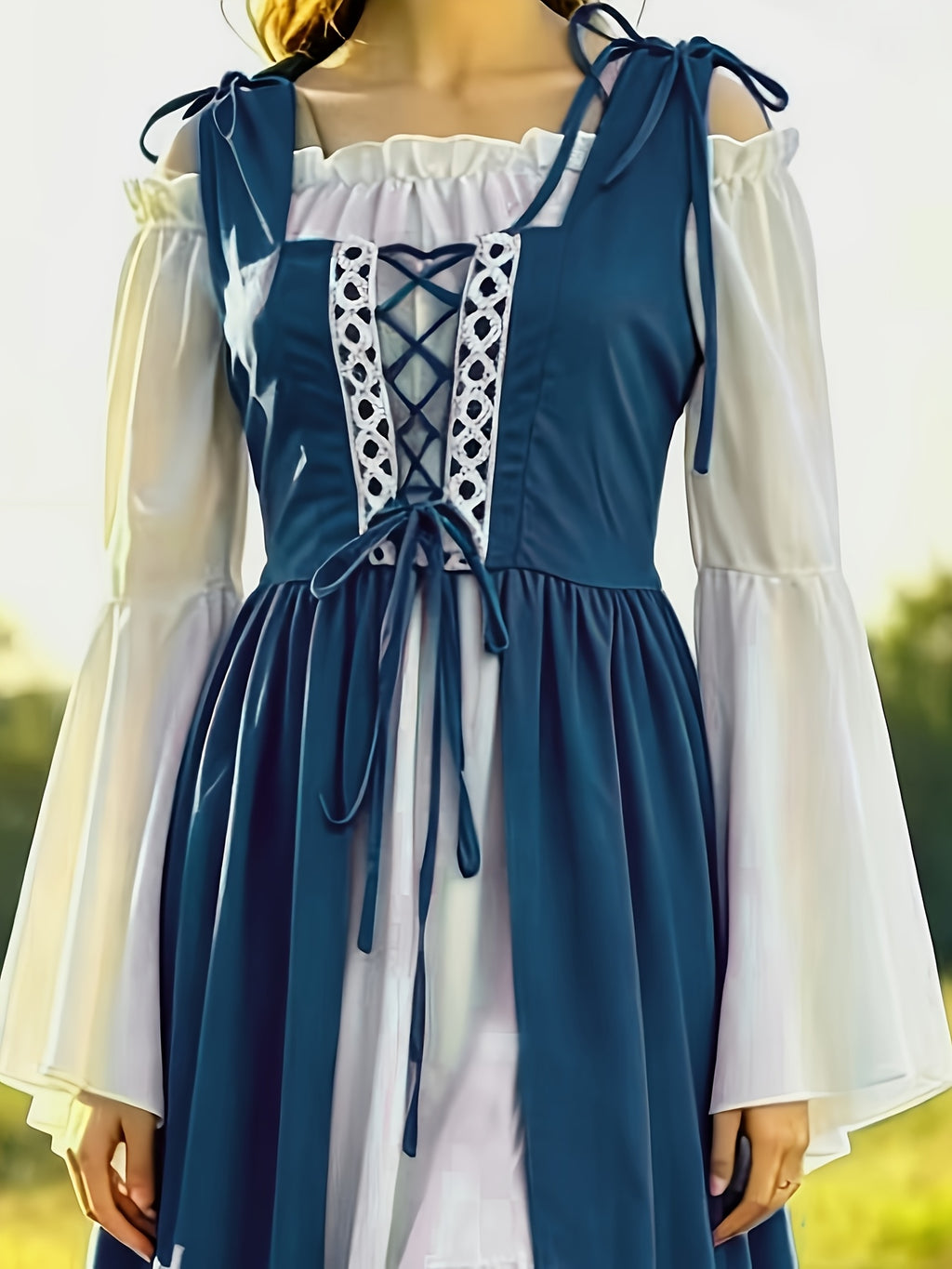 Robe médiévale grande taille, deux pièces à laçage devant