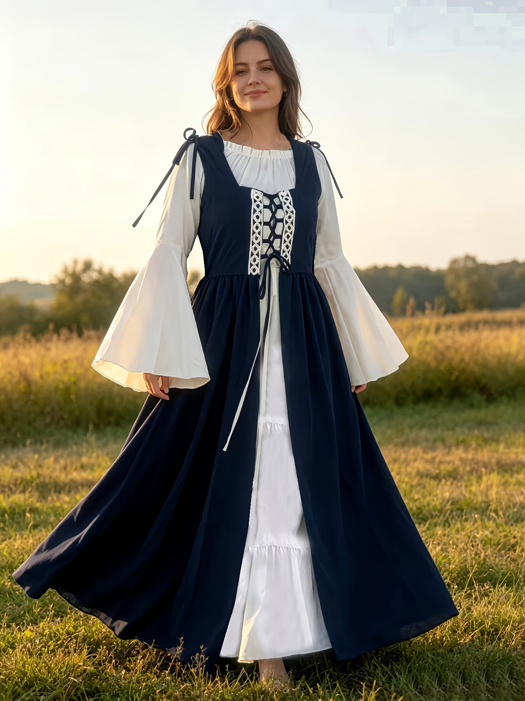 Robe médiévale grande taille, deux pièces à laçage devant