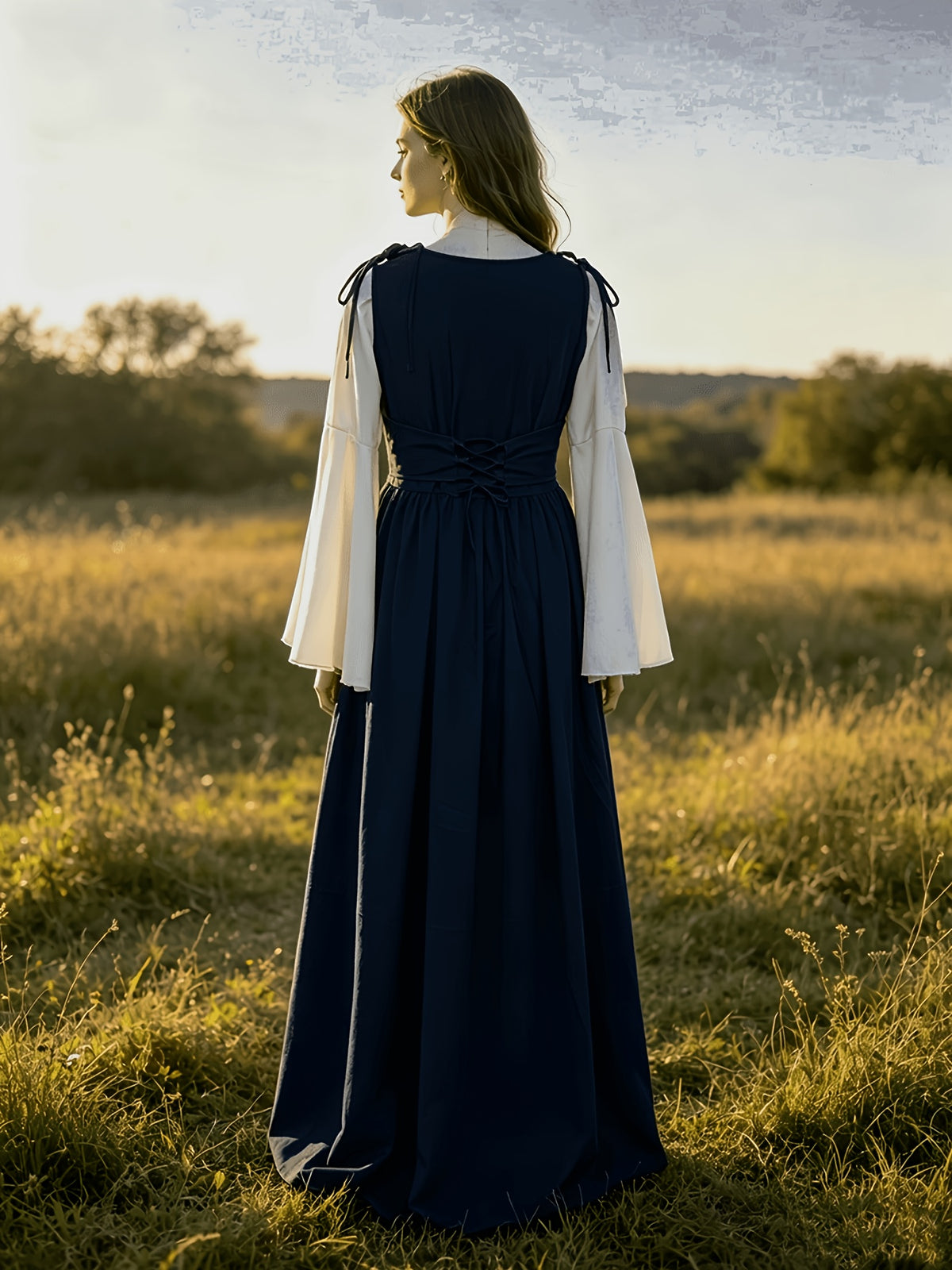 Robe médiévale grande taille, deux pièces à laçage devant