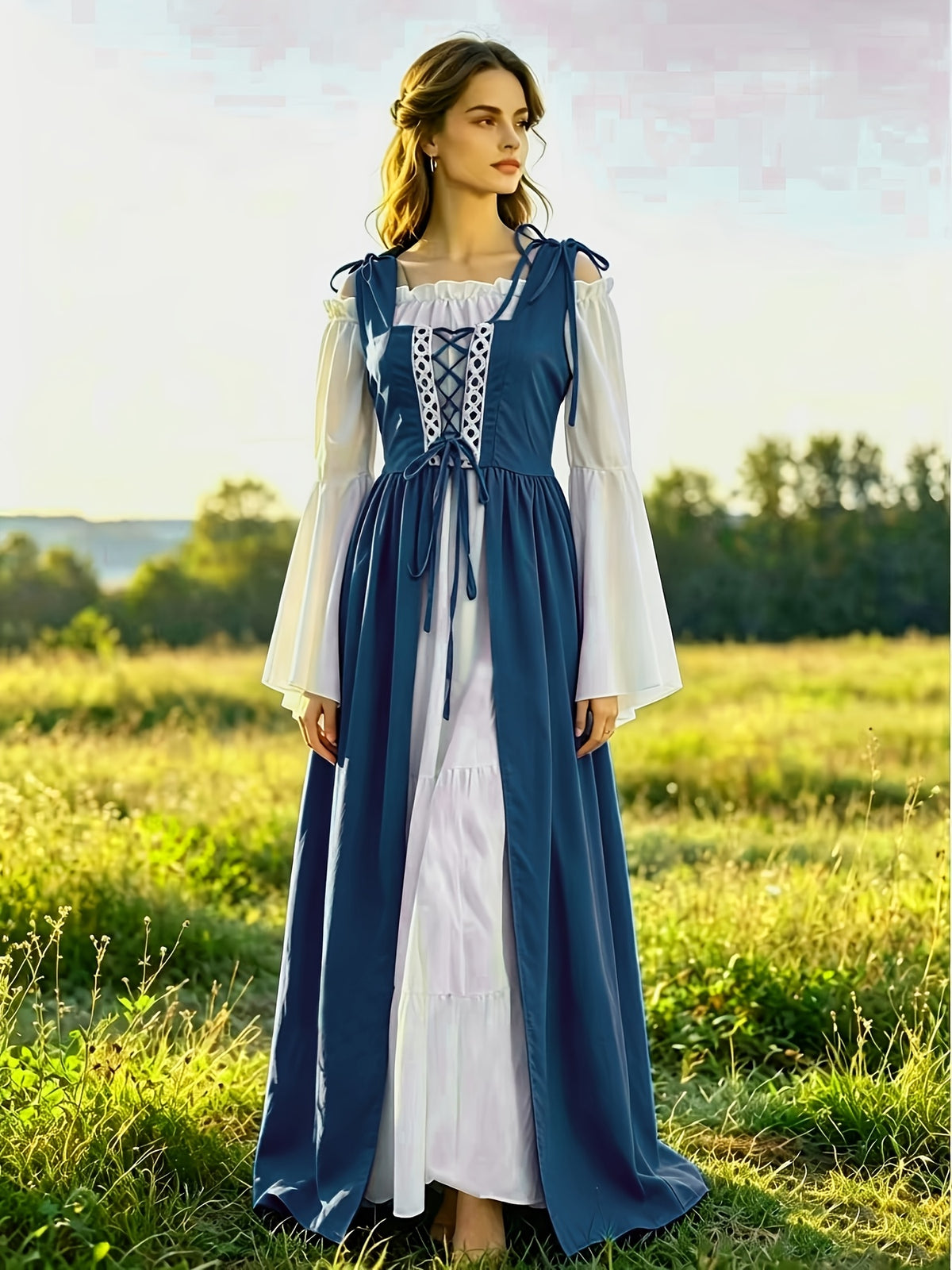 Robe médiévale grande taille, deux pièces à laçage devant