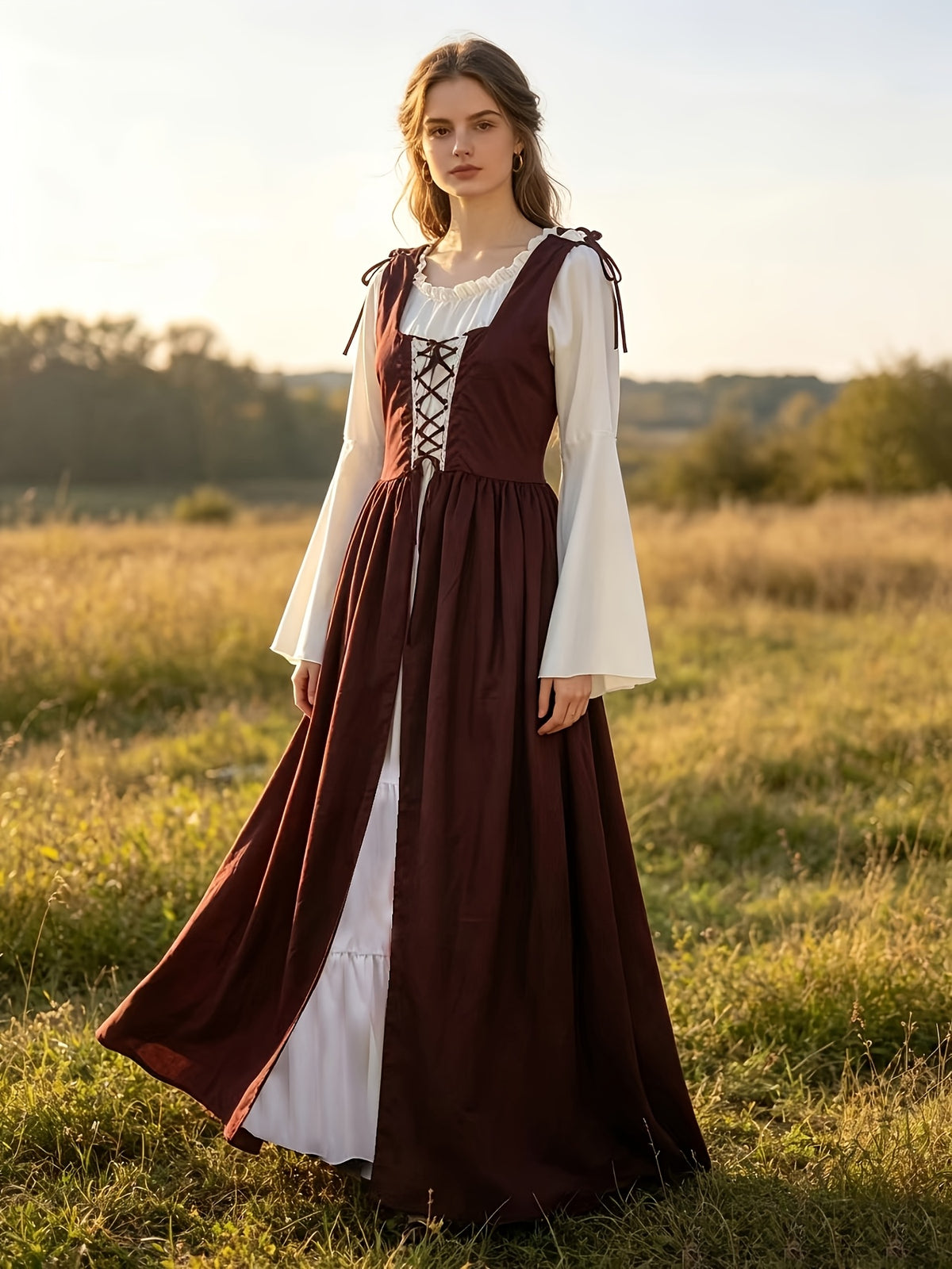 Robe médiévale grande taille, deux pièces à laçage devant