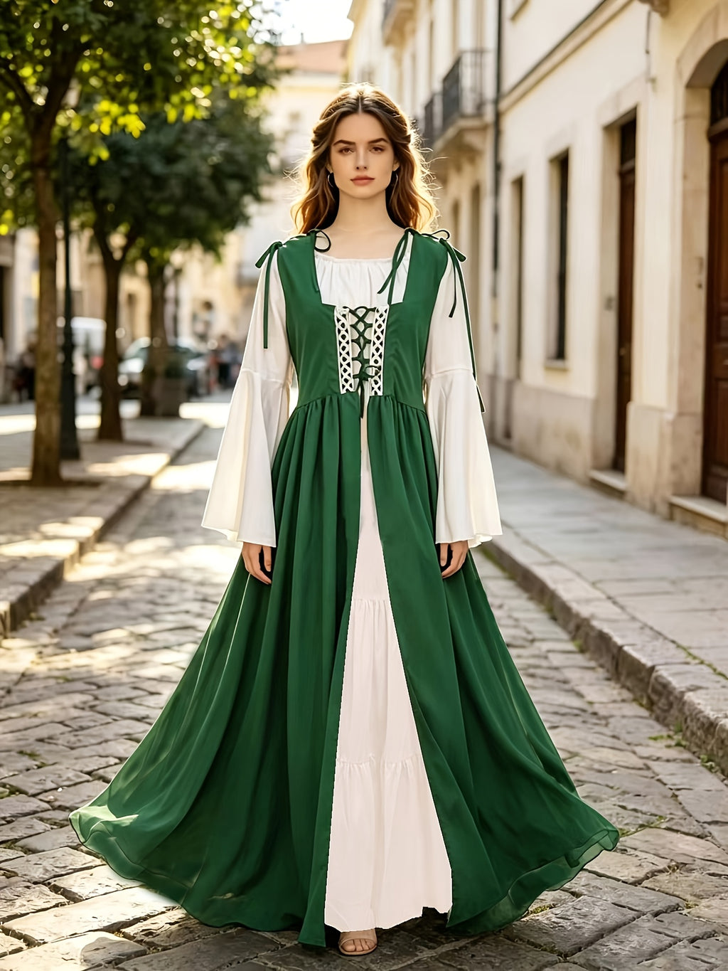 Robe médiévale grande taille, deux pièces à laçage devant