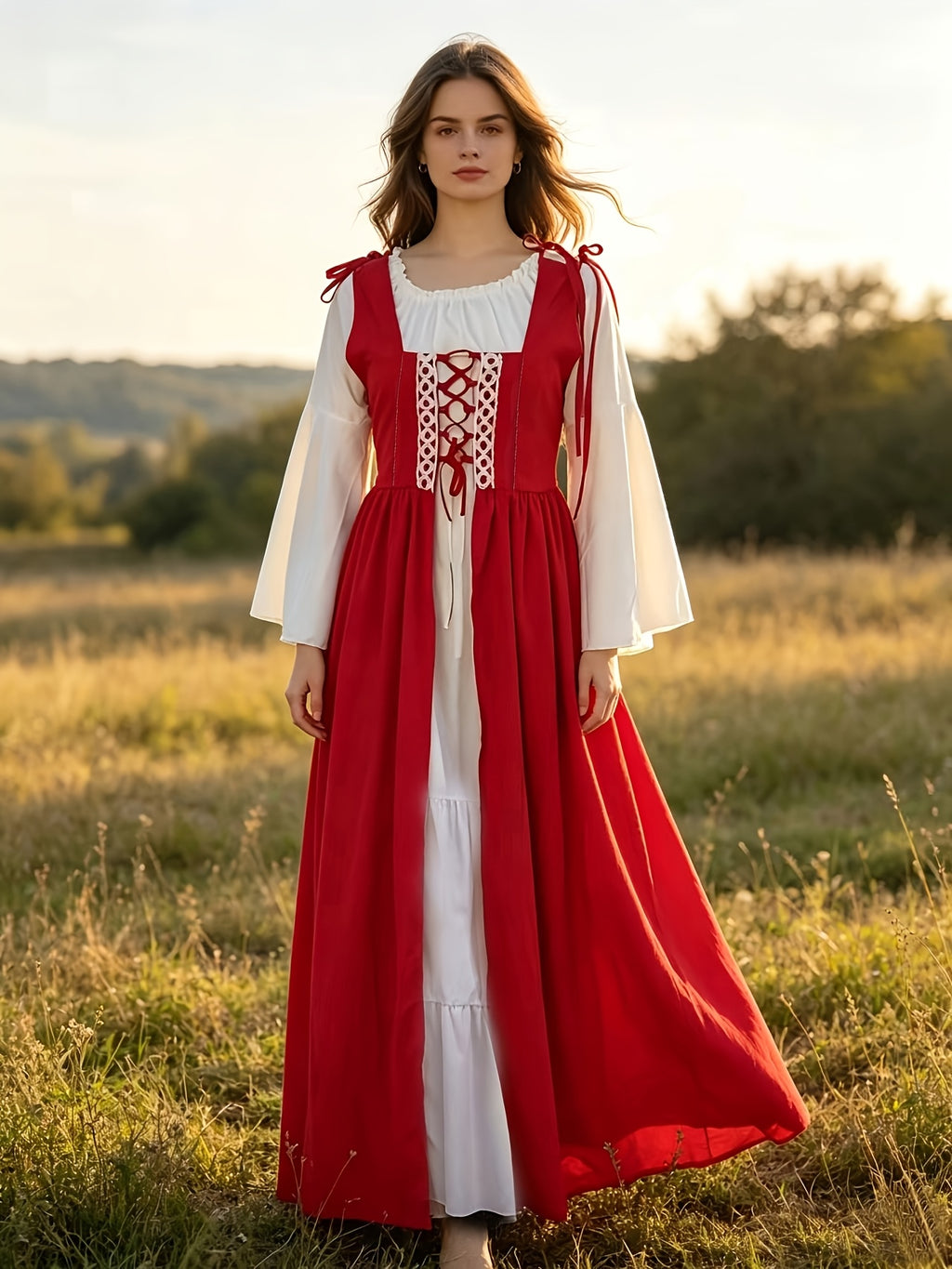 Robe médiévale grande taille, deux pièces à laçage devant