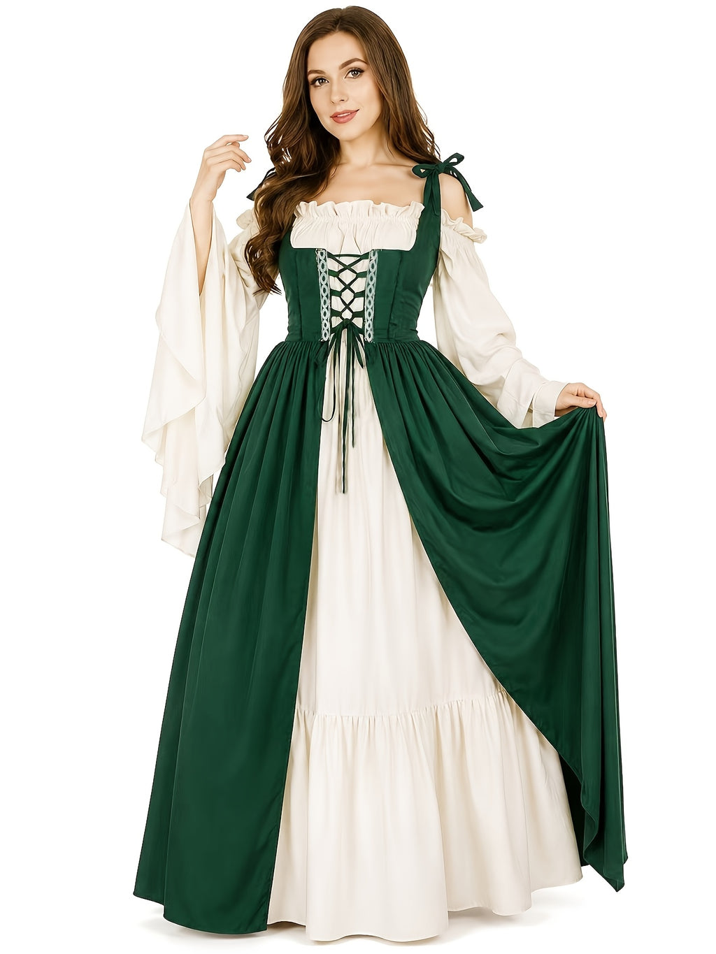 Robe médiévale grande taille, deux pièces à laçage devant