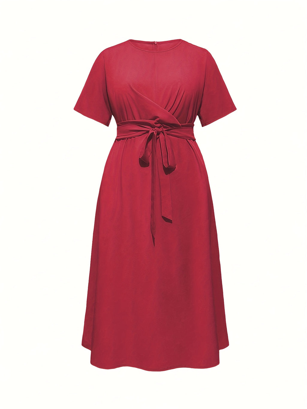 Robe midi grande taille — Drapé en biais et jupe droite