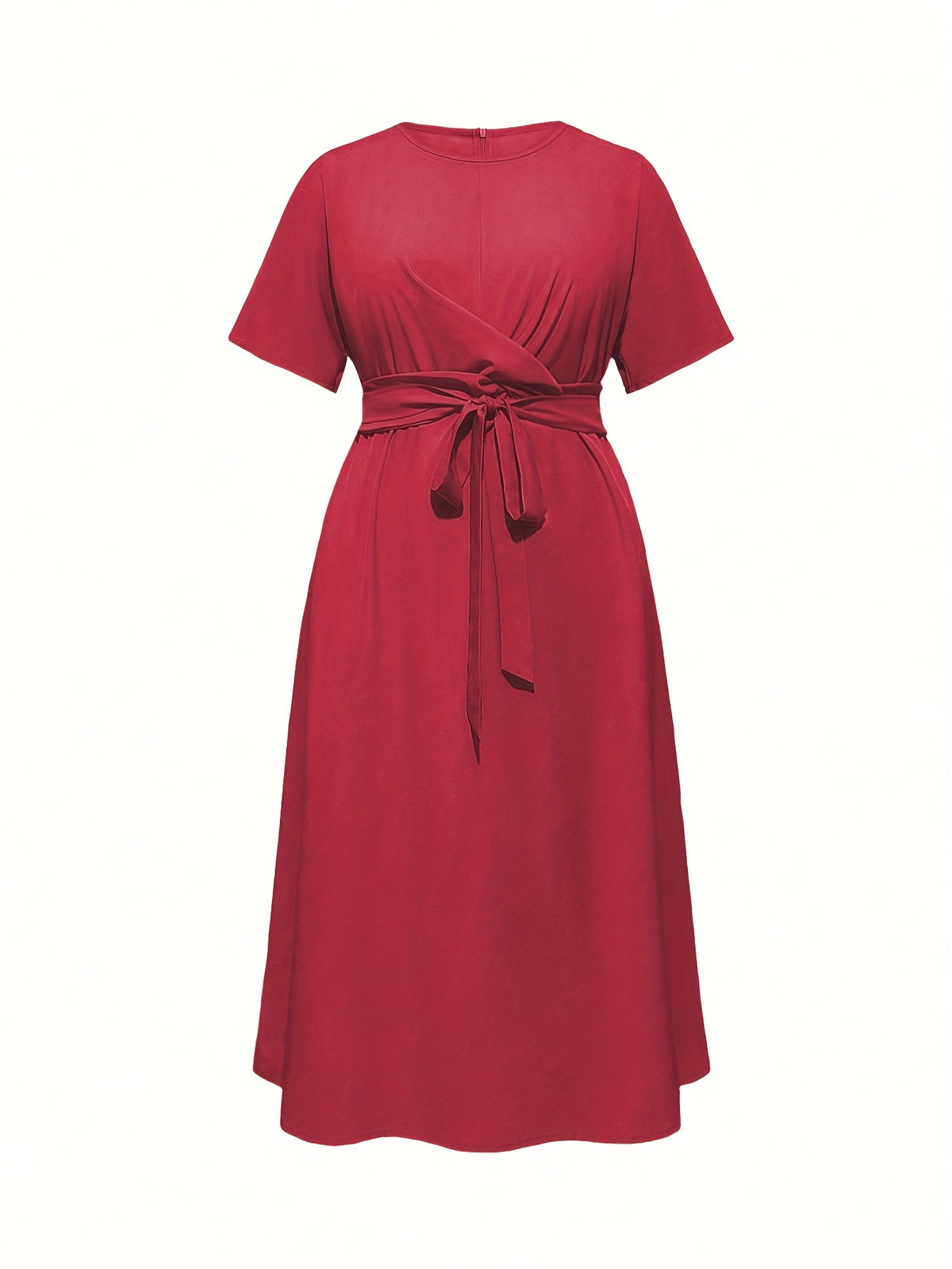 Robe midi grande taille — Drapé en biais et jupe droite