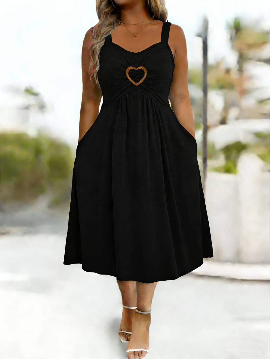 Robe midi grande taille — Anneau cœur et poches dans les coutures