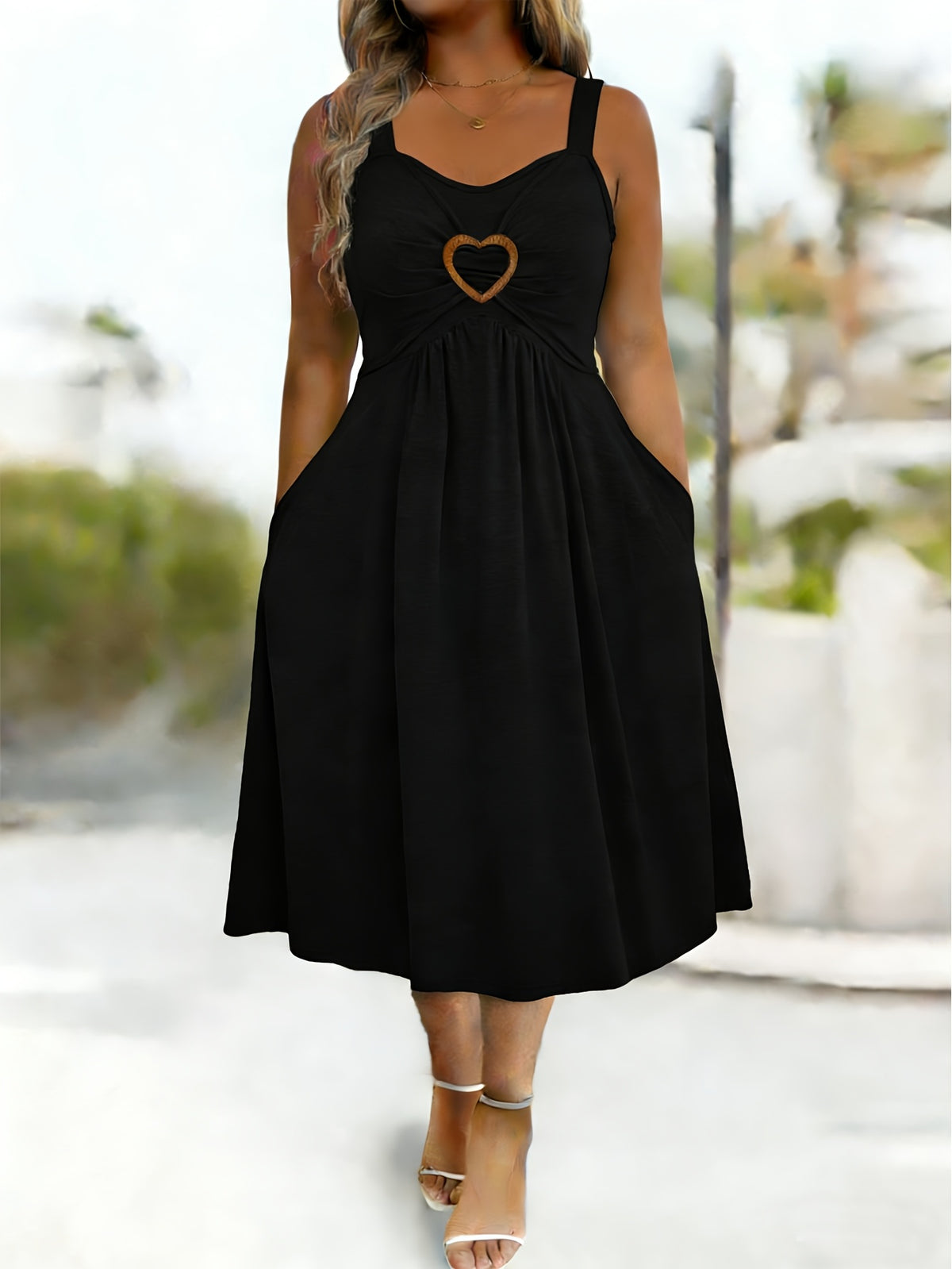 Robe midi grande taille — Anneau cœur et poches dans les coutures