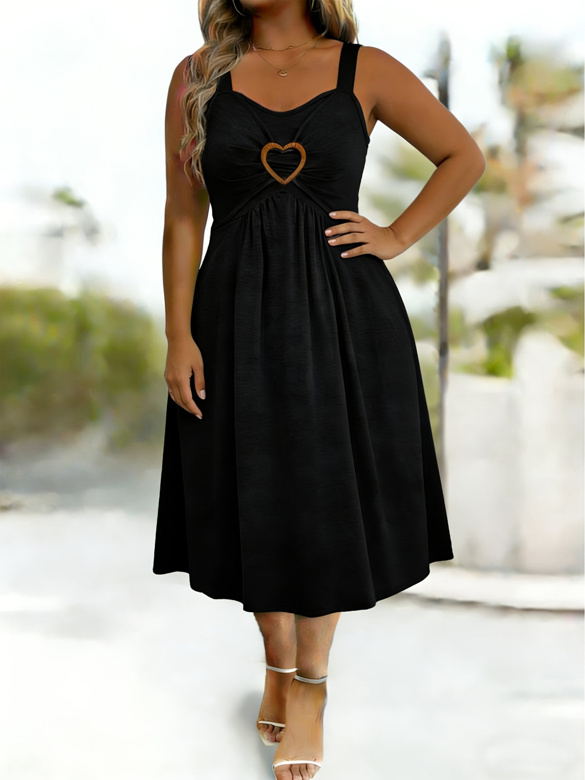 Robe midi grande taille — Anneau cœur et poches dans les coutures