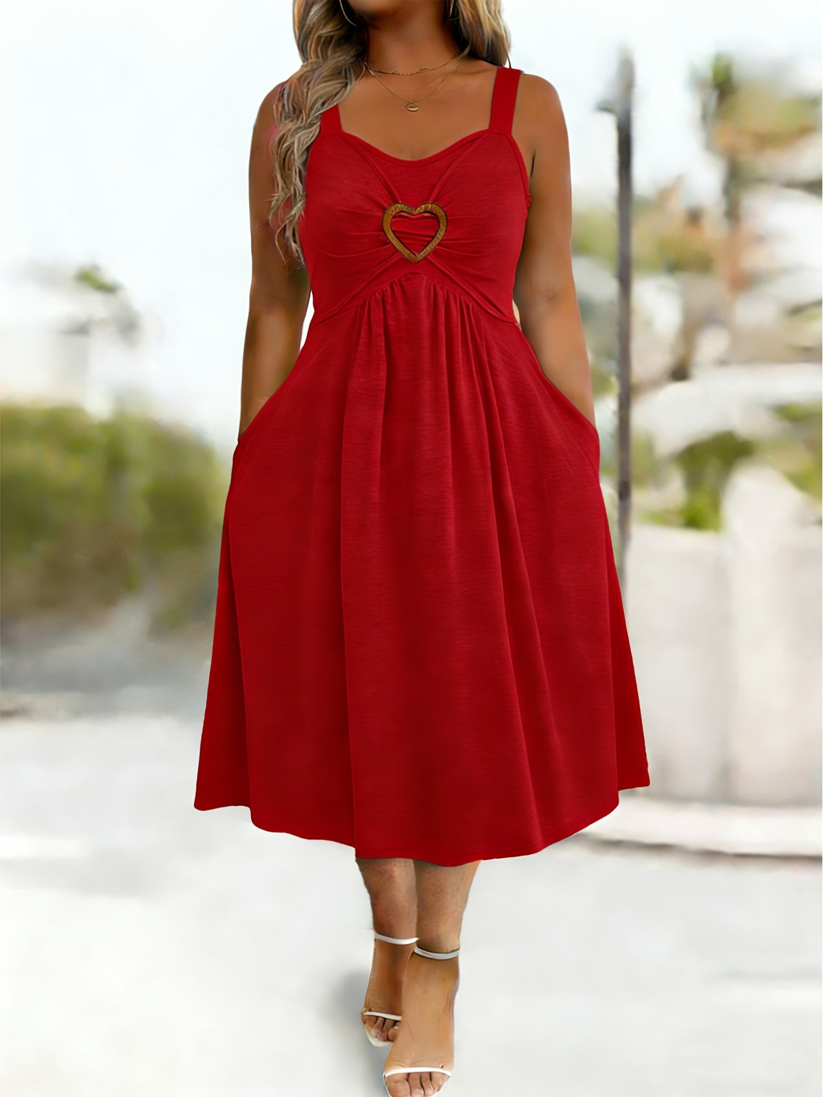 Robe midi grande taille — Anneau cœur et poches dans les coutures