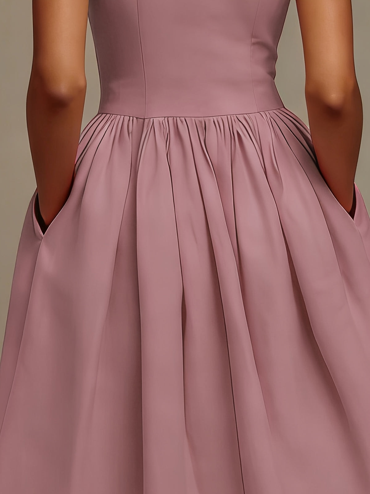 Robe midi grande taille — Beige zippée, col montant et poches