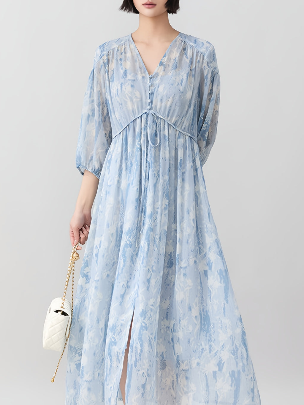 Robe midi grande taille, voile à fleurs floues
