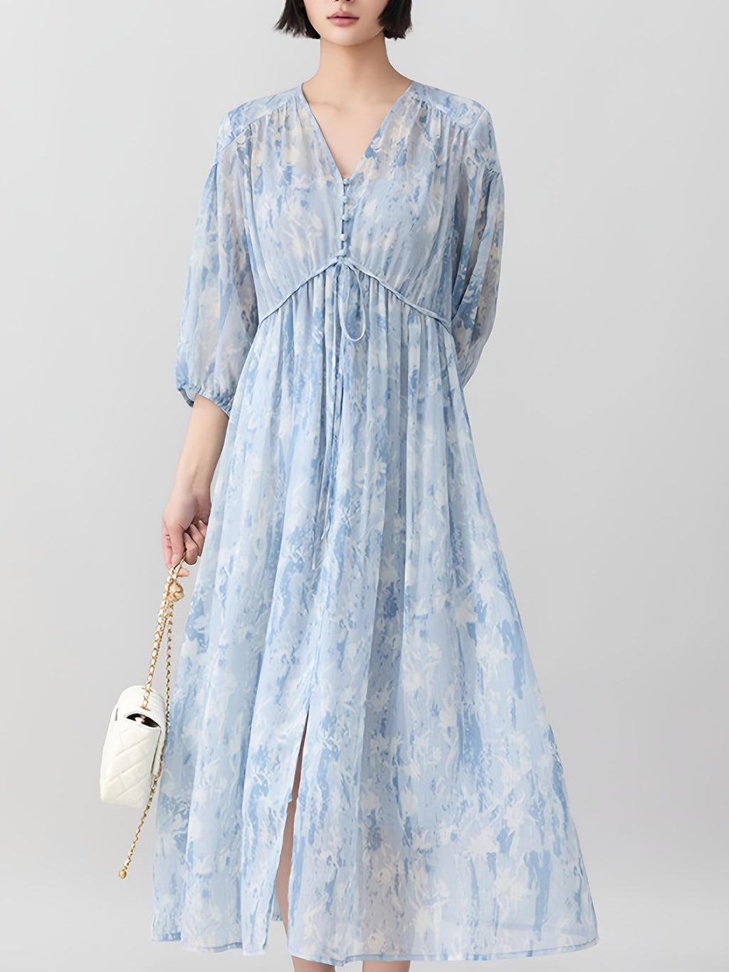 Robe midi grande taille, voile à fleurs floues