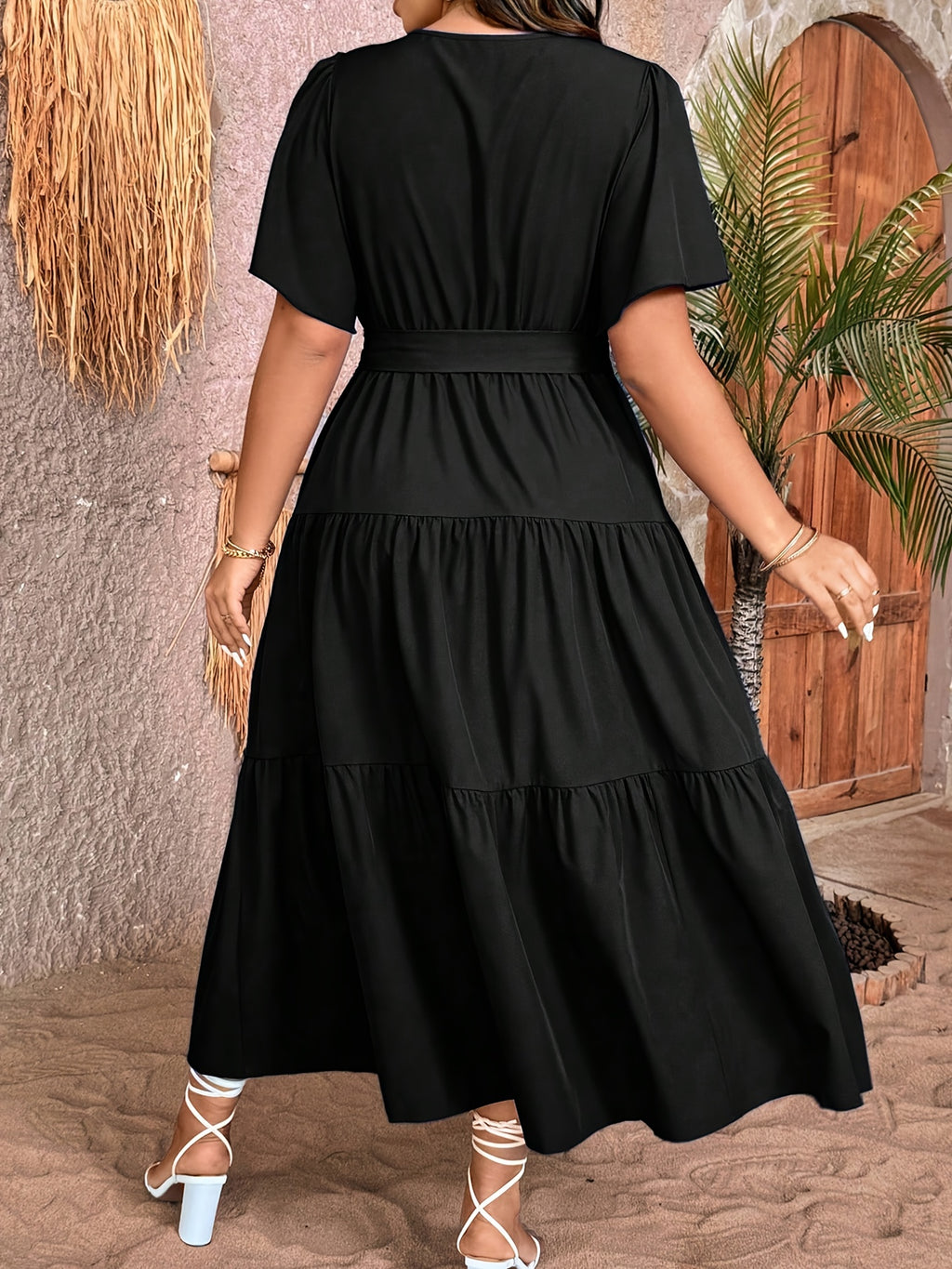 Robe midi grande taille — Bleu roi à volants superposés
