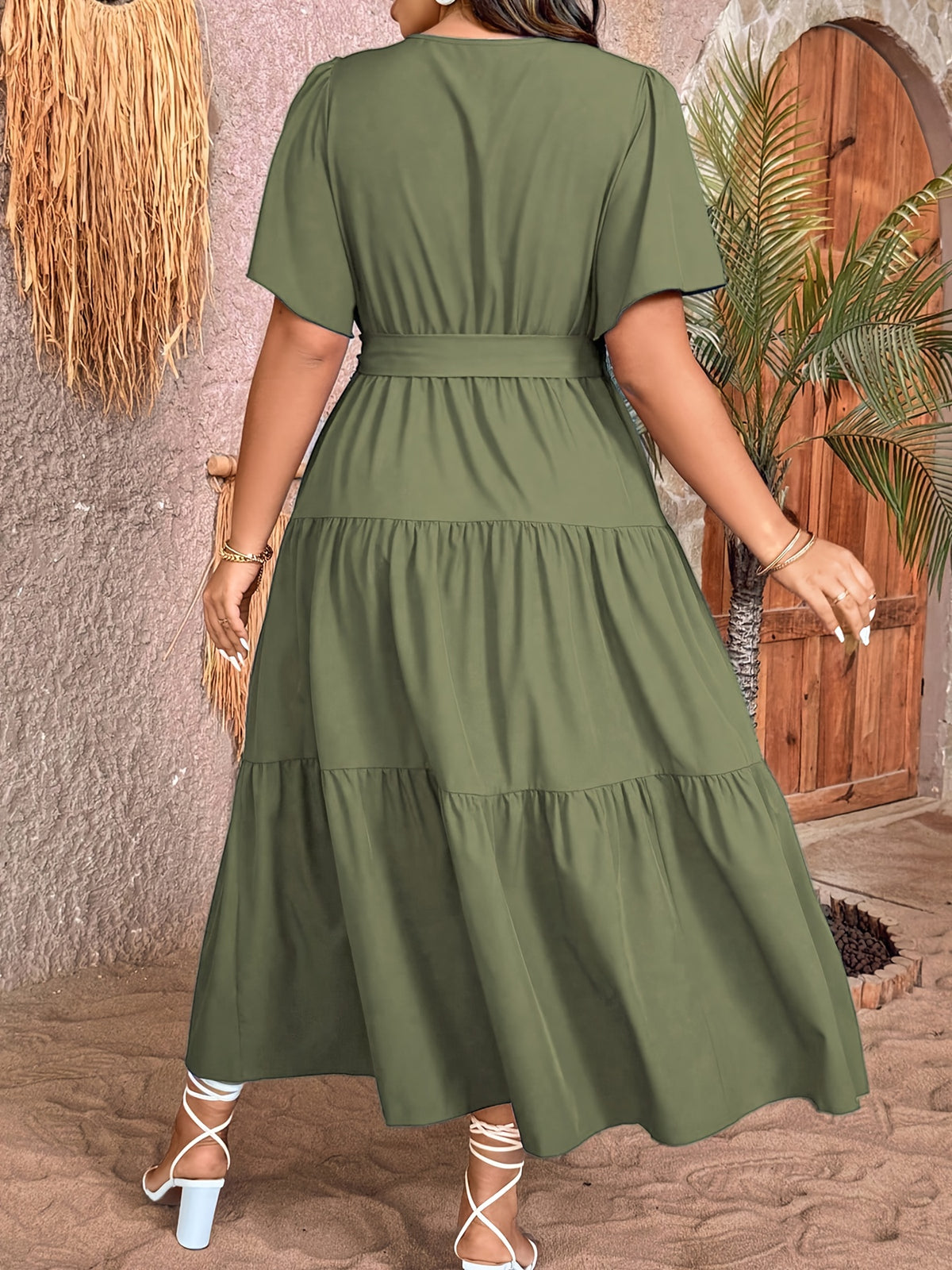 Robe midi grande taille — Bleu roi à volants superposés