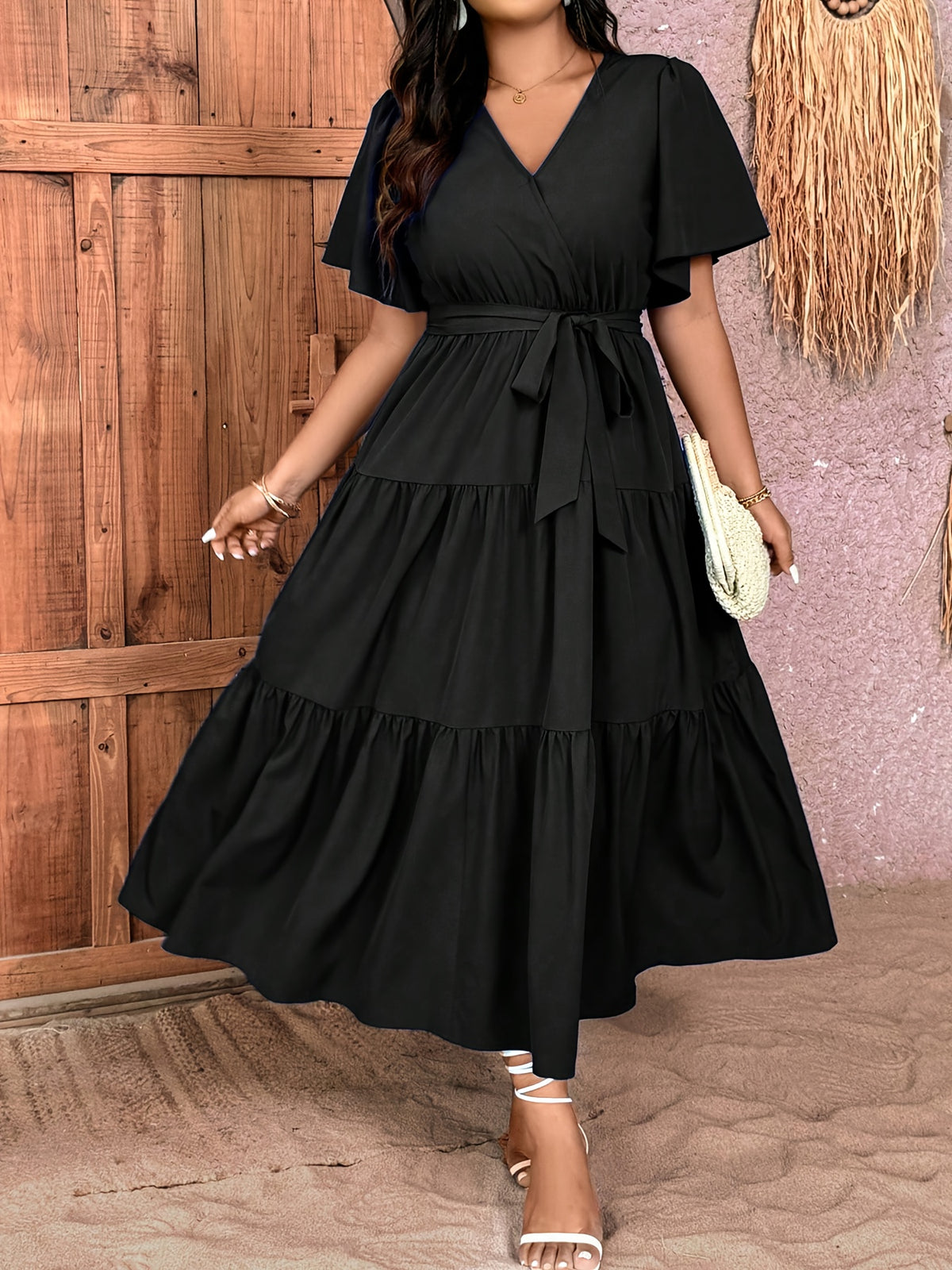 Robe midi grande taille — Bleu roi à volants superposés