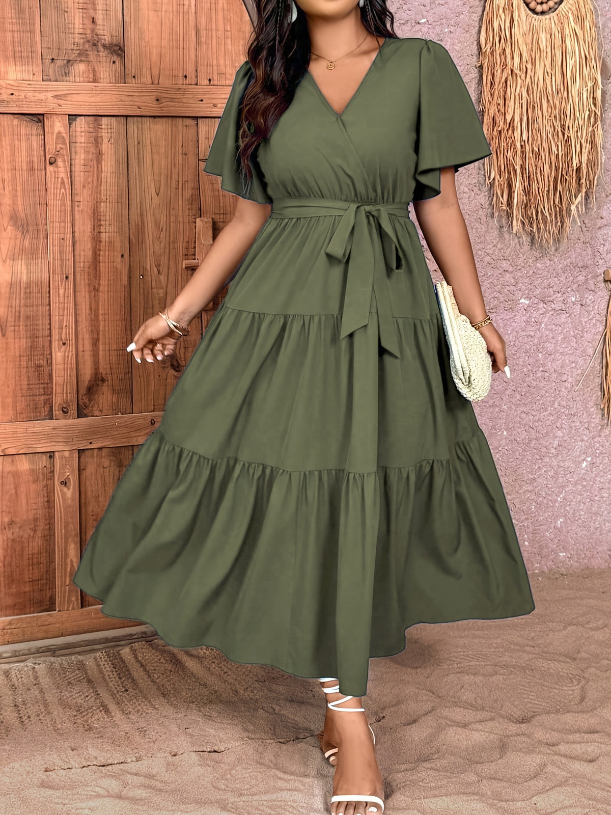 Robe midi grande taille — Bleu roi à volants superposés