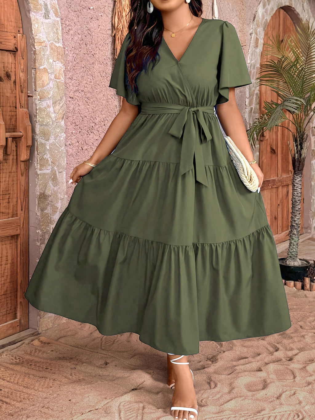 Robe midi grande taille — Bleu roi à volants superposés