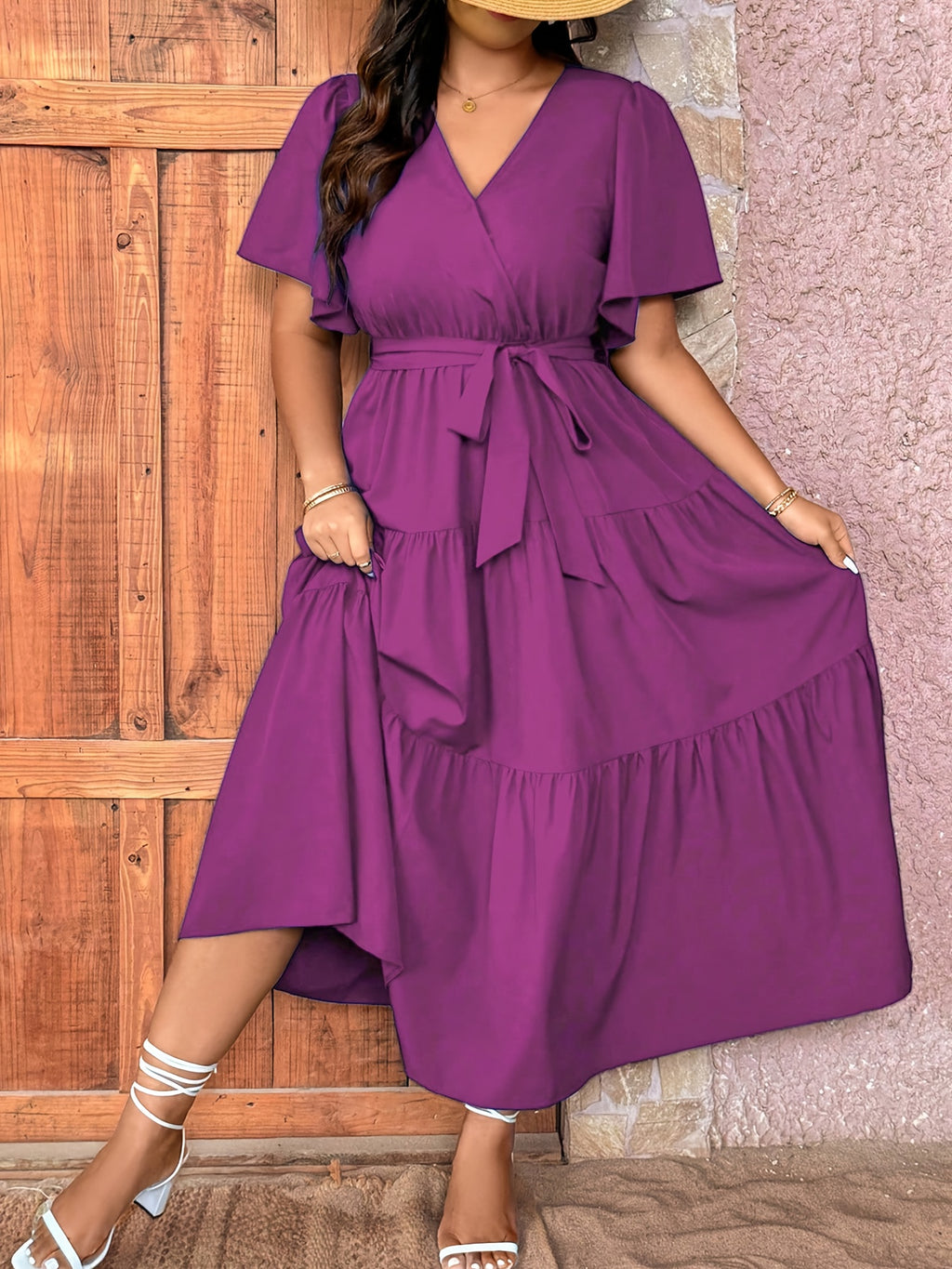 Robe midi grande taille — Bleu roi à volants superposés