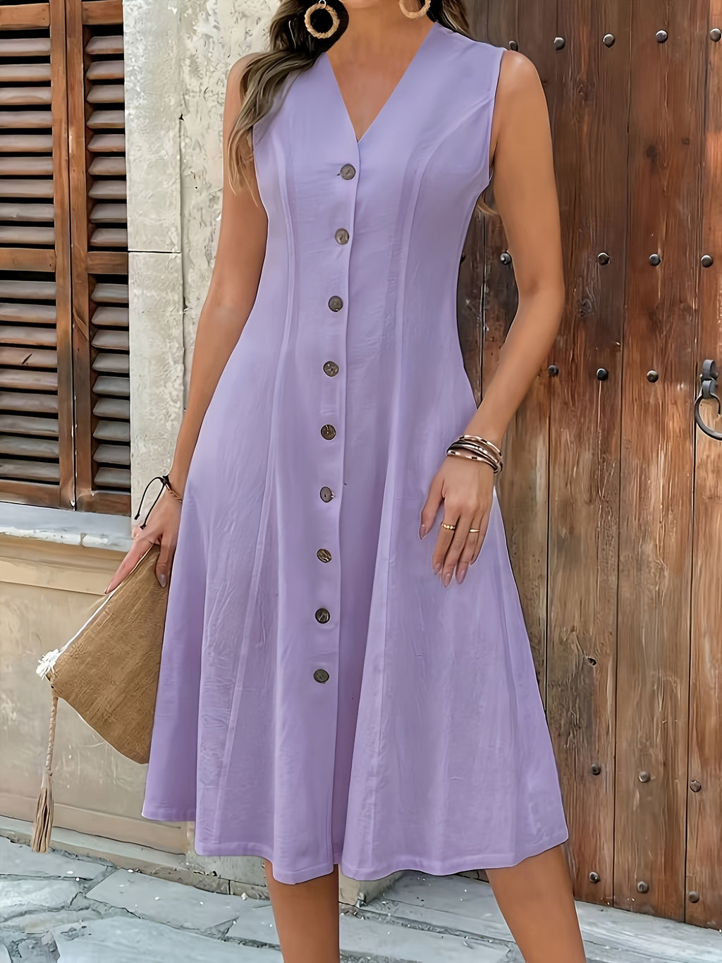Robe midi grande taille — Boutons marbrés du col à l'ourlet
