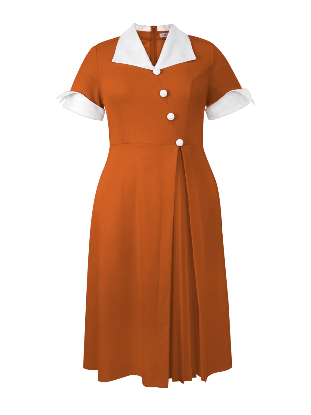 Robe midi grande taille — Col blanc et boutons diagonaux