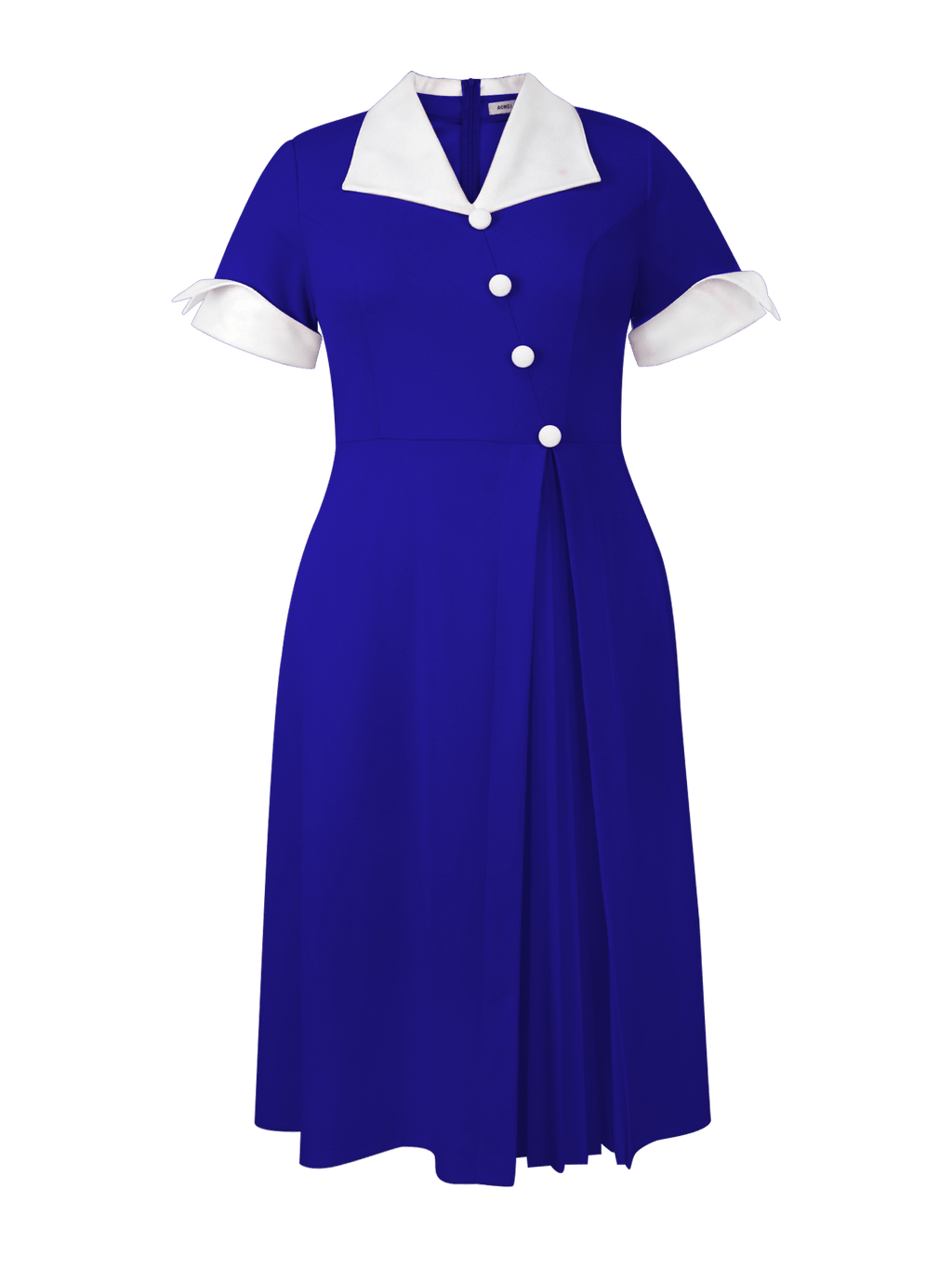 Robe midi grande taille — Col blanc et boutons diagonaux