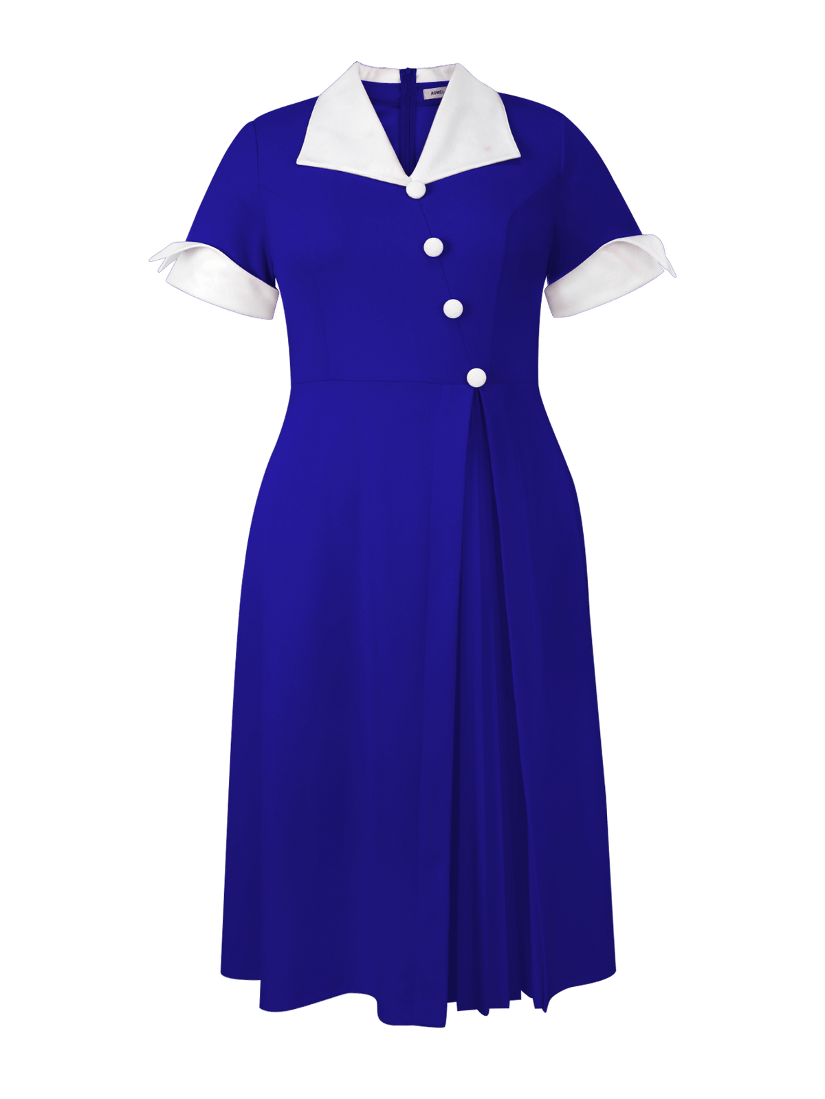 Robe midi grande taille — Col blanc et boutons diagonaux