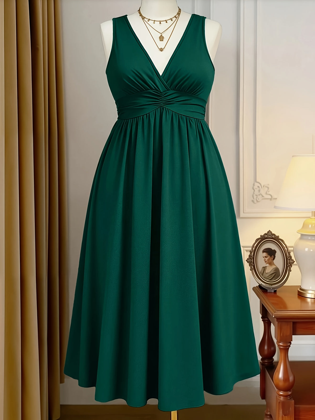 Robe midi grande taille — Buste froncé et bretelles larges