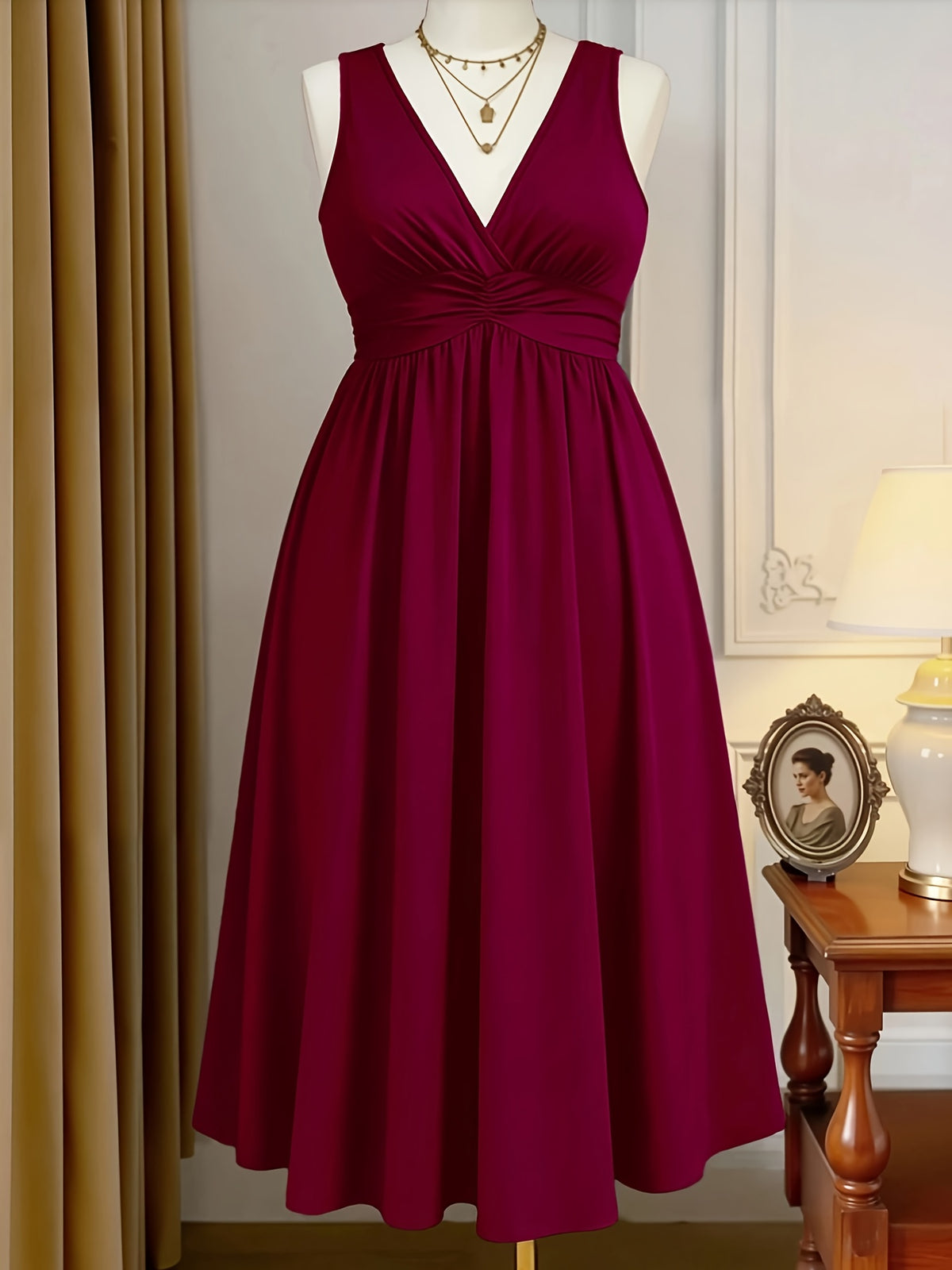 Robe midi grande taille — Buste froncé et bretelles larges