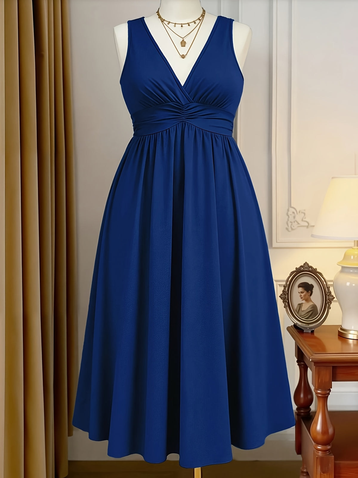 Robe midi grande taille — Buste froncé et bretelles larges